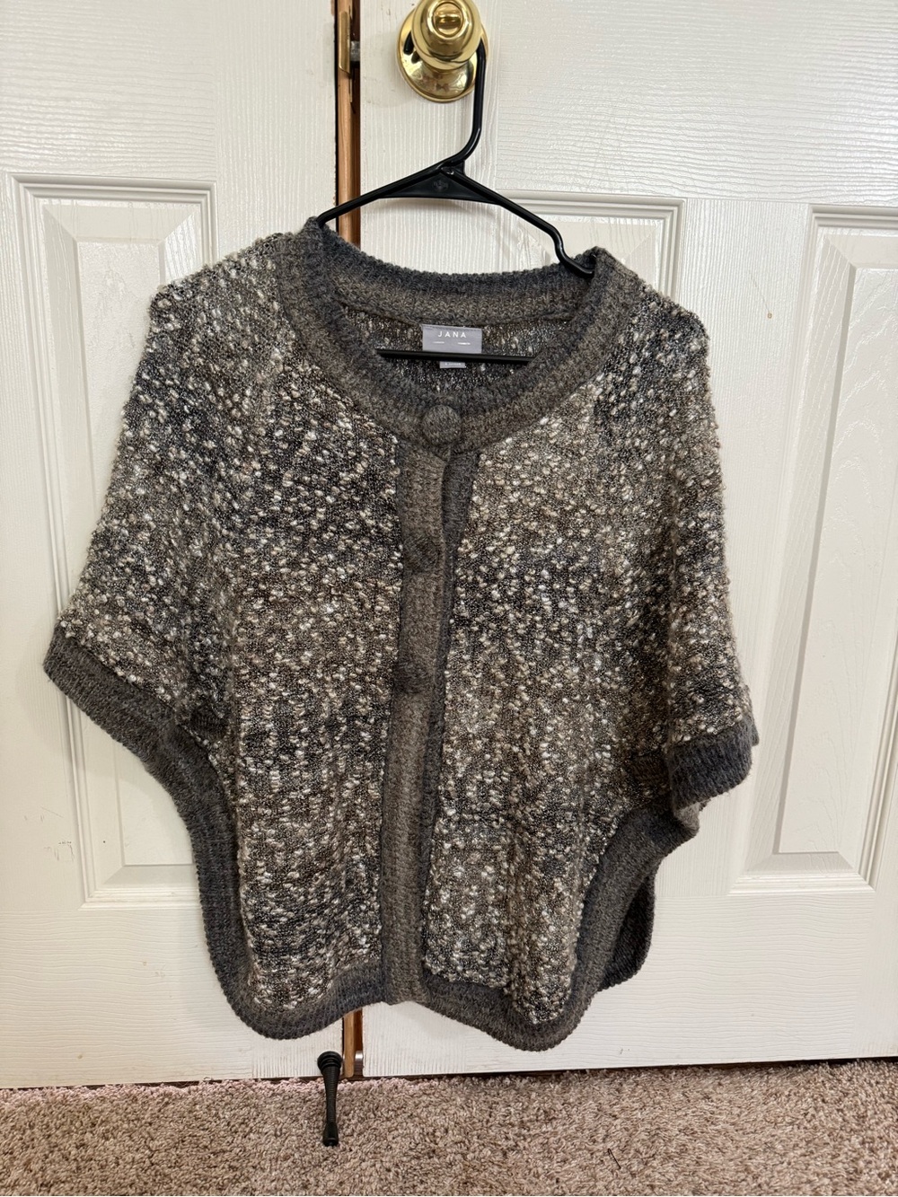 JANA S Petite Textured Boucle Knit Poncho Cape Cardigan Gray Metallic